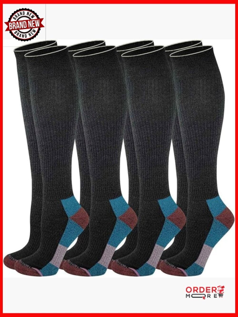 Knee High Compression Socks 4 Pair Outdoor Hiking Running Cycling Support